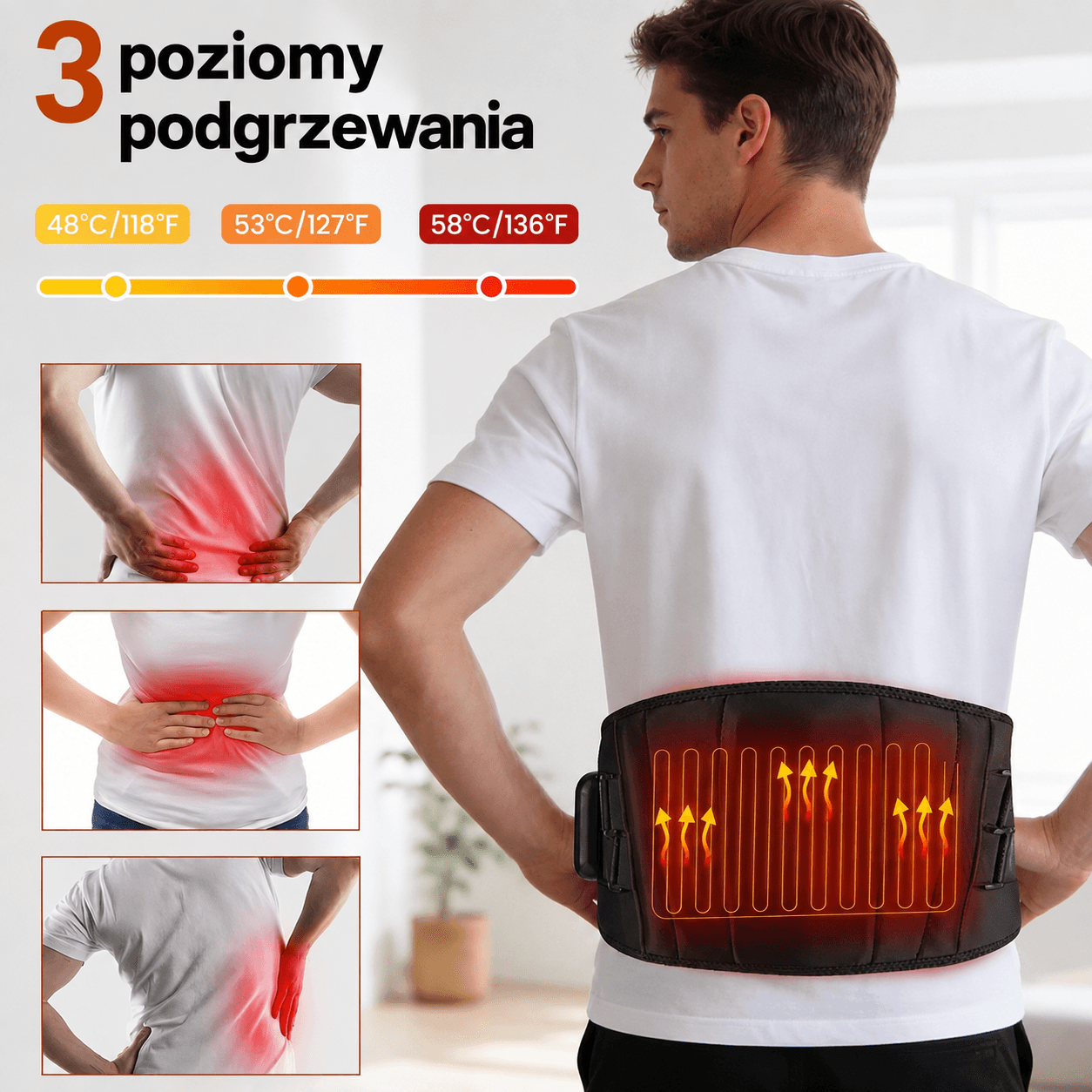Ulepszony elektryczny pas masujący i stabilizujący odcinek lędźwiowy